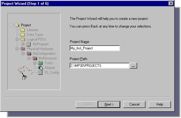 DEVELOPING A SAMPLE PROJECT CREATING A NEW PROJECT USING THE PROJECT WIZARD STEP 2 USING THE PROJECT WIZARD Figure 1: Dialog 'Project Wizard (Step 1 of 6)' for specifying the project name and project