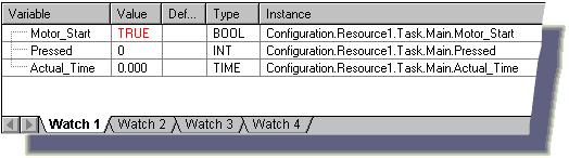DEBUGGING THE PROJECT DEVELOPING A SAMPLE PROJECT Figure 57: Variable Watch Window You can now use the I/O Simulator to manipulate the contacts and observe the changes of the values, both in the