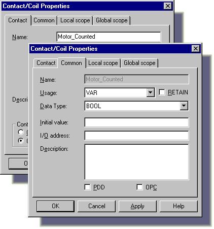ADDITIONAL FEATURES CREATING AN USER DEFINED FUNCTION Figure 68: 'Contact/Coil Properties' dialog Compile the project using the 'Make' icon, start and then download it.