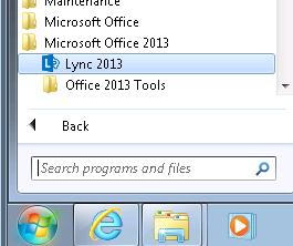 3. Usage Guide A. Sign In 1. Click Start button > Programs > Microsoft Office 2013 > Lync 2013 3 2 1 2.
