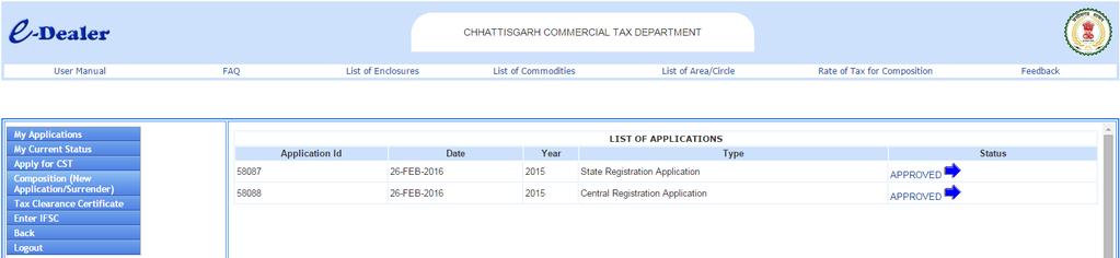 application, the CST registration gets approved and the status changes to approved.