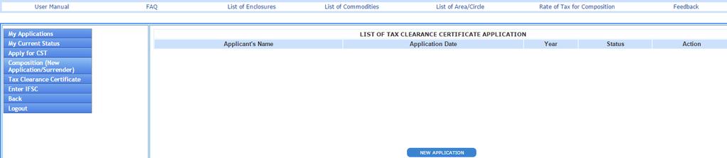 IV. Apply Tax Clearance Certificate Click on Tax Clearance Certificate button then