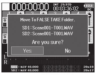 Moving the previously recorded take to the FALSE TAKE folder F8 Multi Track Field Recorder If the just recorded take was a failure, you can use a shortcut to move the recording to the FALSE TAKE