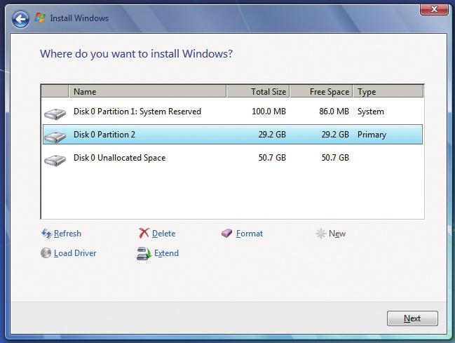 Step 3: When partitioning your hard drive, make sure to leave unallocated space (10 GB or more is recommended; actual size requirements vary, depending on the amount