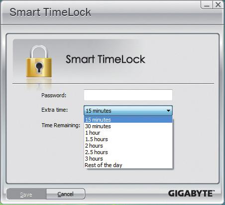 Click Save to save the settings and click Exit to exit. The Smart TimeLock Alert: An alert will appear 15 minutes and 1 minute prior to the default shutdown time.