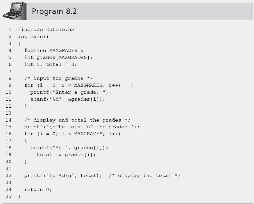 Example of Input and Output of Array Values (continued) Statement is outside of the second for loop;