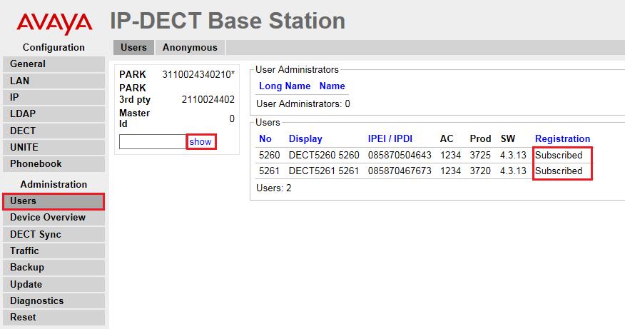 Browse to the IP Address of the IP-DECT System and select System administration as shown below, a new window will open for login (not shown) and log in