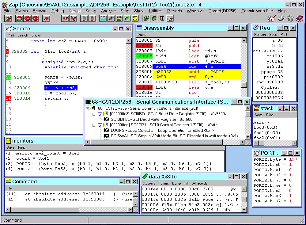 Easy-to-use Graphical User-Interface ZAP is a full featured C and Assembly source level debugger interface available on PC for Windows 95/98/NT/2000 and XP.