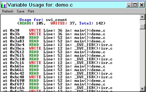 recorded monitor values and register values. Interrupt Simulation - Simulate interrupt using the cycle accurate timer as a trigger mechanism or trigger on execution of an address.