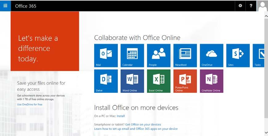 Once you are logged into Office 365 you will have access to Office Online which includes a variety of applications, including Cloud storage, OneDrive, Word, Excel, PowerPoint and others.