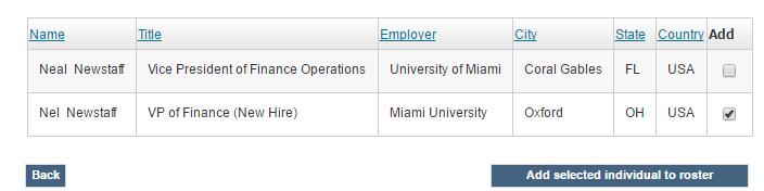 Adding staff who were employed at a different institution If your search returns a record for the new employee and that employee is listed at his or her former institution, check the Add checkbox in