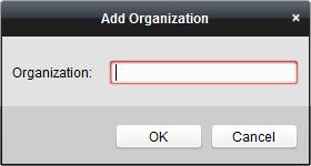 2) Click Add button to pop up the adding organization interface. Figure 2-5 Add Organization Window 3) Input the Organization Name as desired. 4) Click OK to save the adding.