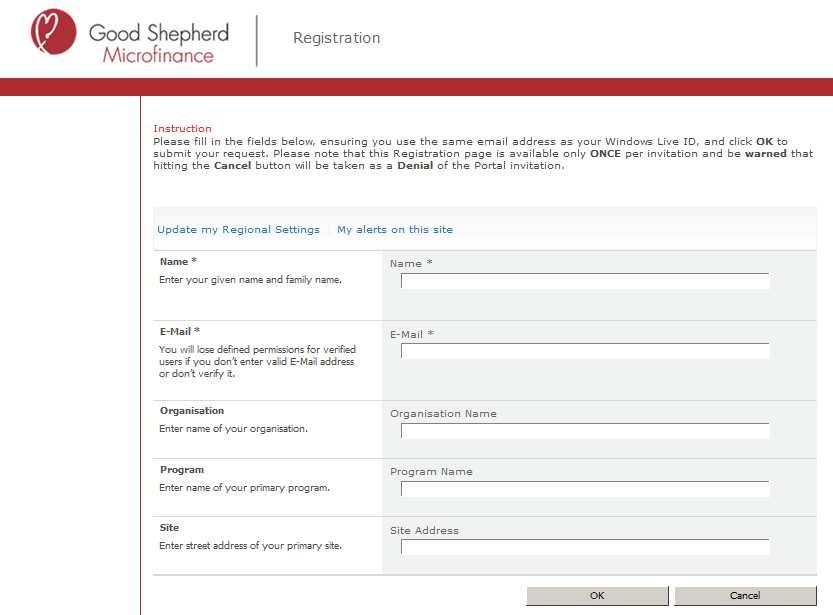 Complete the form using the same work email used to create your Microsoft account and press OK to submit your request.