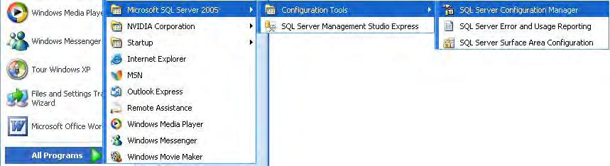 3 Click the Windows [Start] button and select [SQL Server Configuration Manager] as shown below.