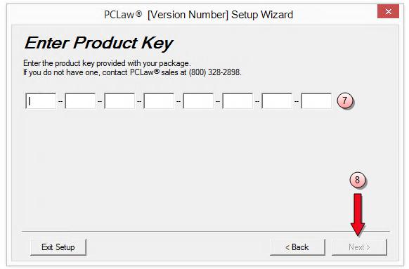 7. Enter the Product Key obtained from the firm's entitlement email.