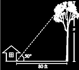 In the figure below, when the sun s angle of elevation is 50, the tree casts a shadow 80 feet long. Which can be used to find the height of the tree? 16.