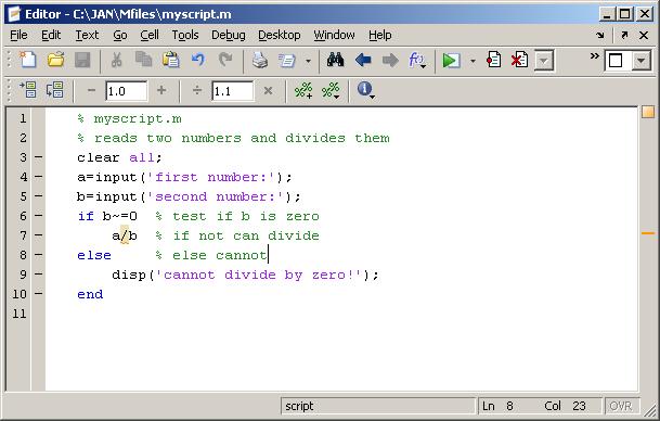Writing M files (Scripts) Another important type of a file is M-file, so called because it has extension.m. M-file is a script that MATLAB can read and execute. Another file with extension.