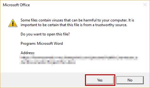 6. A window will appear asking if you want to open the file. Click Yes. Figure 15 - Open File 7. The document will open in your desktop version of Microsoft Office.