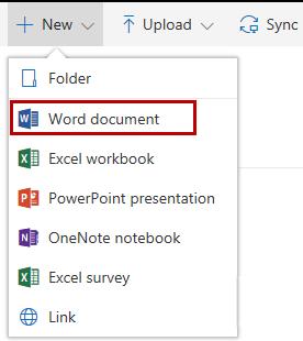 Business account. For example, you could choose to create a new document from within OneDrive for Business: 1. In the Menu Bar at the top of the page, click New.