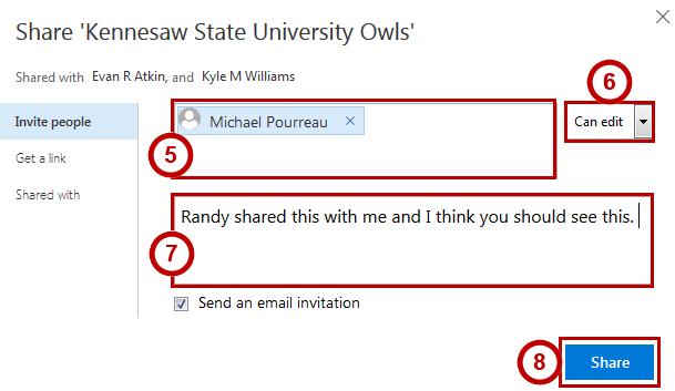 4. The Share window will open and will display the Invite People tab (see Figure 41). 5. Enter the email addresses of the individual(s) you wish to share with (see Figure 41). 6.