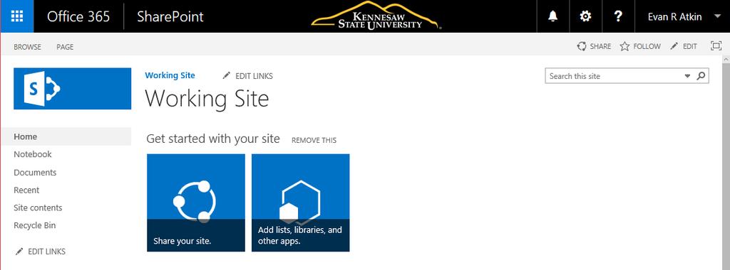 3. Your SharePoint site will open.