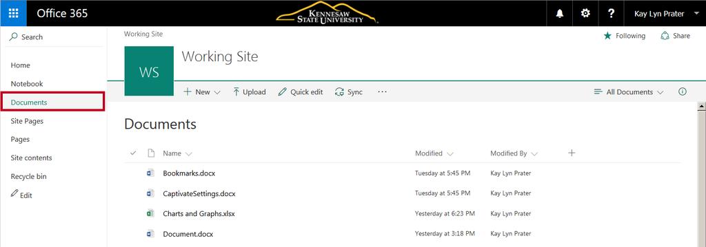Working with Documents Documents in SharePoint are stored in Document Libraries. Document Libraries are listed in the Quick Launch bar on the left-hand side of the site window.