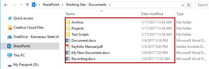 Figure 25 -Show my Files 7. The file explorer will open and show a new SharePoint link under your quick access links.
