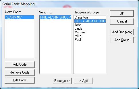 FIRE ALARM GROUP created in Watch-IT Serial Group database Using the