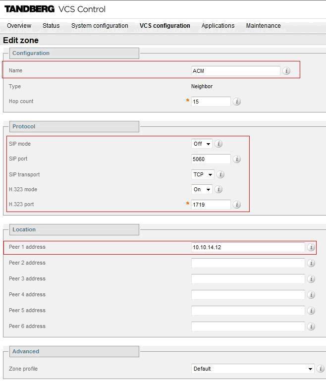 5.2. Zone Configuration To configure a link from the TANDBERG VCS to Communication Manager perform the following steps. Click on the VCS Configuration tab and then the Zones sub-tab.