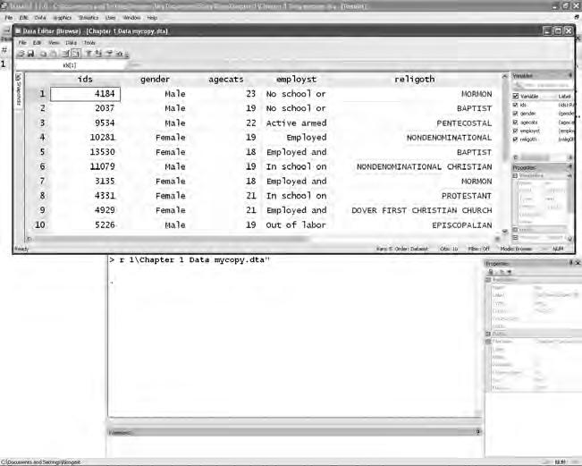 8 PART I FOUNDATIONS FOR WORKING WITH STATA can click on the Data Browser icon,, in the middle of the top of the screen.