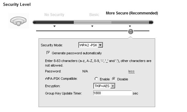 Chapter 7 Wireless 7.2.4 More Secure (WPA(2)-PSK) The WPA-PSK security mode provides both improved data encryption and user authentication over WEP.