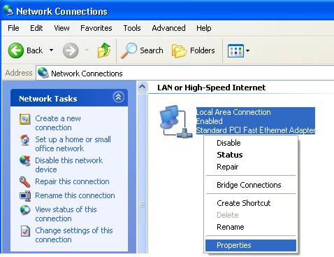 Figure 165 Windows XP: Control Panel 3 Right-click Local Area Connection and then click
