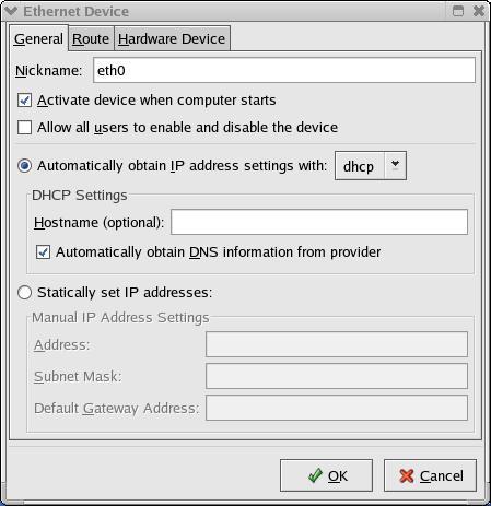 Appendix B Setting up Your Computer s IP Address 2 Double-click on the profile of the network card you wish to configure. The Ethernet Device General screen displays as shown. Figure 185 Red Hat 9.