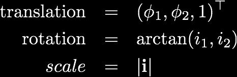 Decomposing transformations Assuming uniform scaling and no shear Note: arctan(i1,i2) is arctan(i2/i1) aka tan -1