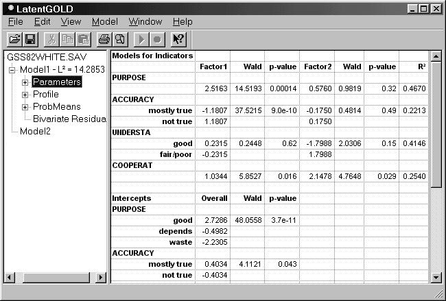 LATENT GOLD 4.0 USER'S GUIDE Figure 6-19. Parameters Output for DFactor Model The Models for Indicators section contains: Betas. For DFactor models, effects are organized separately for each DFactor.