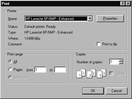 LATENT GOLD 4.0 USER'S GUIDE Figure 4-1. Print Dialog Box The following options allow you to specify how the document should be printed: Printer. This is the active printer and printer connection.