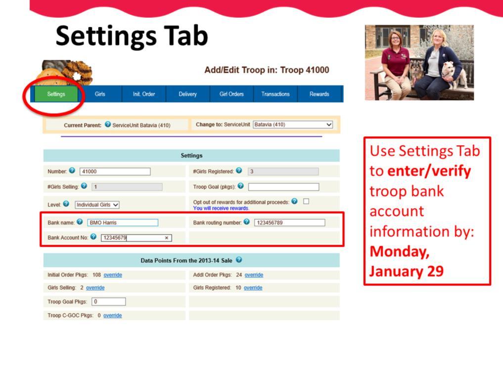 On your Settings tab in ebudde, you can enter or verify your banking information. We will be uploading the previous year s banking information on January 12.
