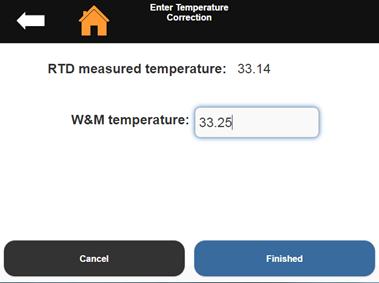 The Enter Temperature Correction screen opens.