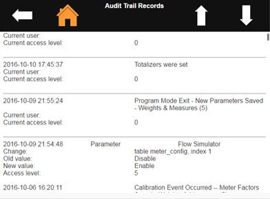 Calibration Audit Trail Records view, displayed in newest-to-oldest order.