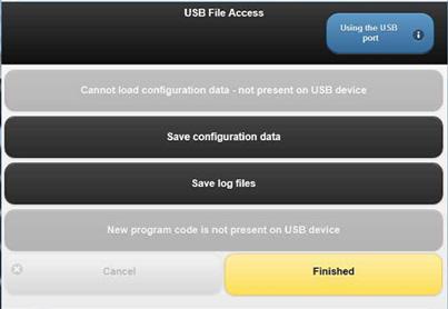Transferring Files through the USB Port to an External Device To transfer files through the USB port to an external device, touch USB on the File Transfer Method screen. The USB File Access menu.