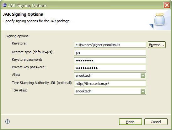 Figure 11: SWORD4J JAR Signing Dialog have access to based upon its included authorization policy).