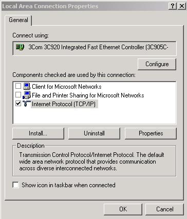 Setting up TCP/IP Addressing on your PC 3. In the list if items, Click on the INTERNET PROTOCOL (TCP/IP) and then Click on PROPERTIES.