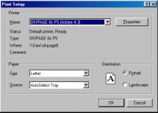 Scanning and Viewing Images 195 Print Setup window 2. The first option on the Print Setup window is Name. This option determines the default printer for printing images.