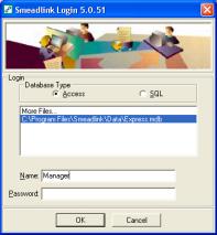 Opening a Smeadlink Program 23 Smeadlink Login window 2. Select the appropriate type option for the database you wish to open.