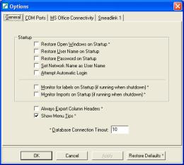 Opening a Smeadlink Program 29 The Options window will now appear.