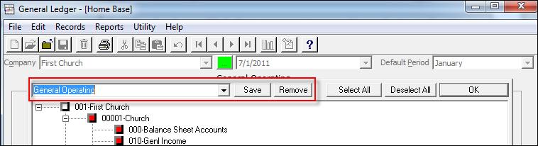 General Ledger Multi-Select The name of the saved selection currently in use will now be displayed beneath the Multi-Select button.