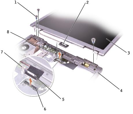 Display Assembly and Display Latch: Dell Latitude D500 Service Manual 1 M2.