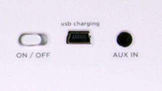 Mini USB charging port 9. AUX in (Auxiliary device input via 3.45mm audio jack) 10.