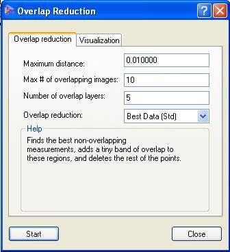 In the Overlap Reduction dialog box, select Best Data (Std) from the scrolling list.
