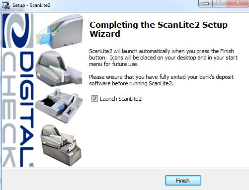 7.7 The COMPLETING THE SCANLITE2 SETUP WIZARD dialog box will appear.